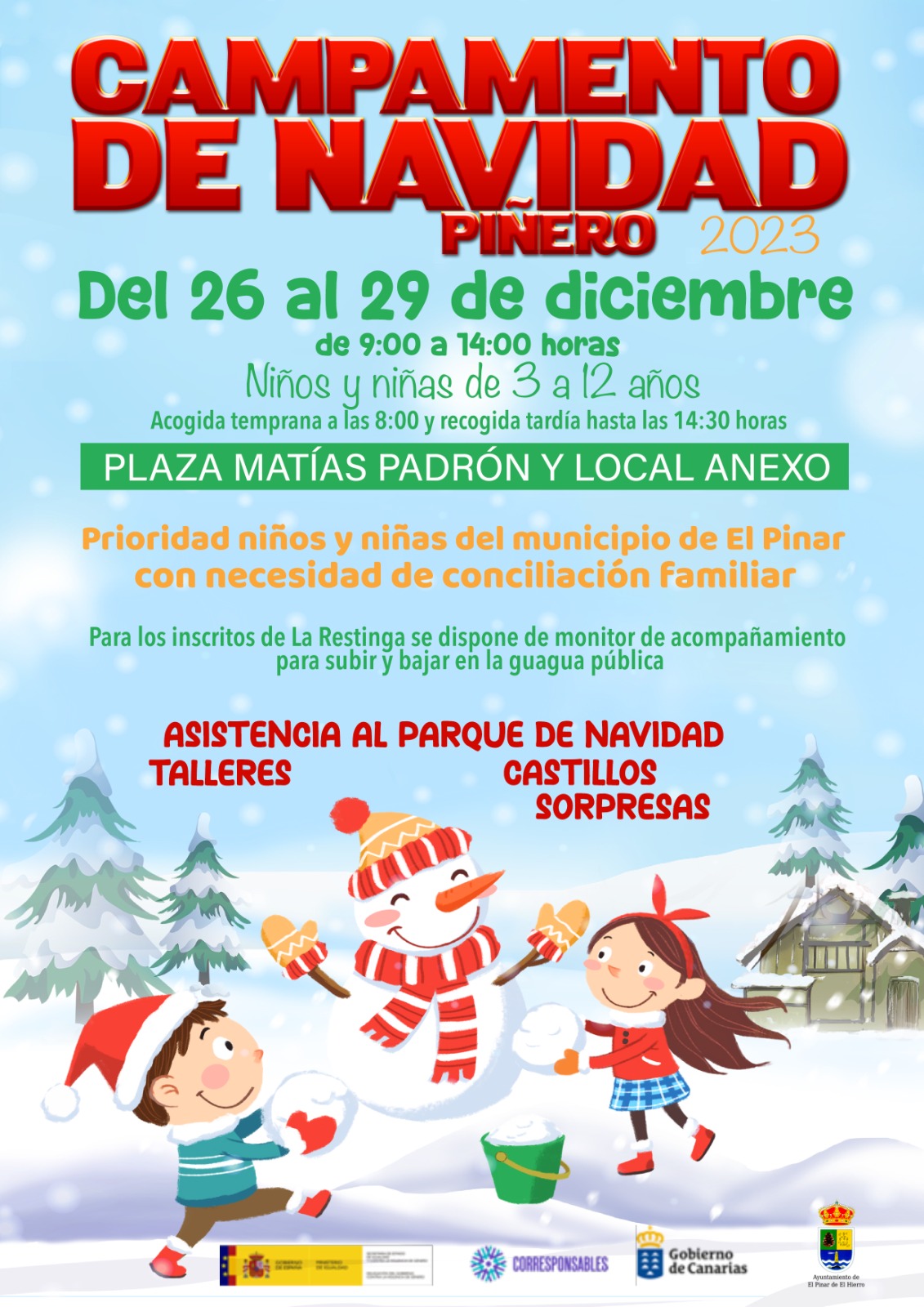 El Ayuntamiento pondrá en marcha el Campamento de Navidad Piñero dentro del ‘Marco del Plan Corresponsable en Canarias’