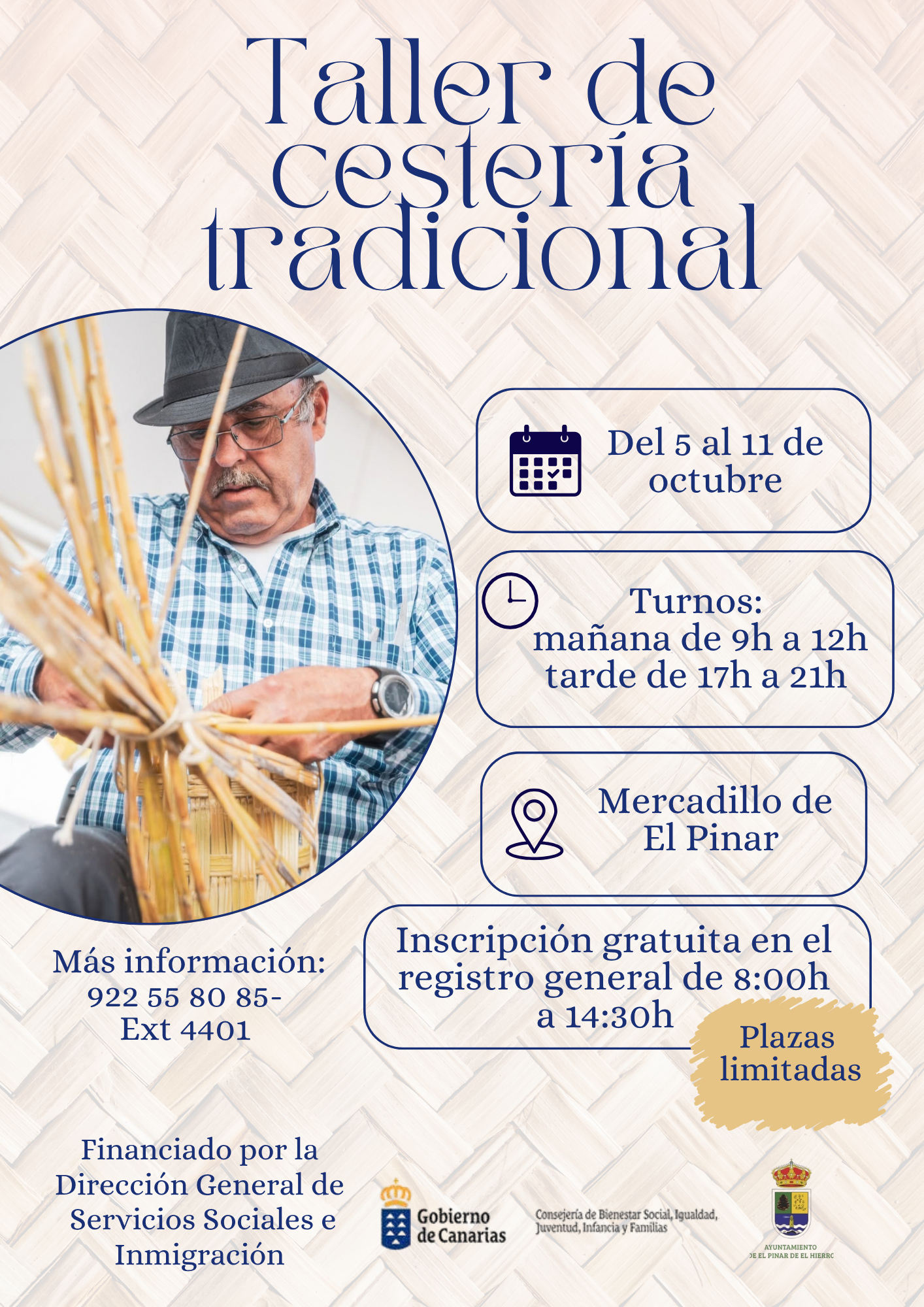 El Ayuntamiento de El Pinar organiza un taller de cestería tradicional del 5 al 11 de octubre